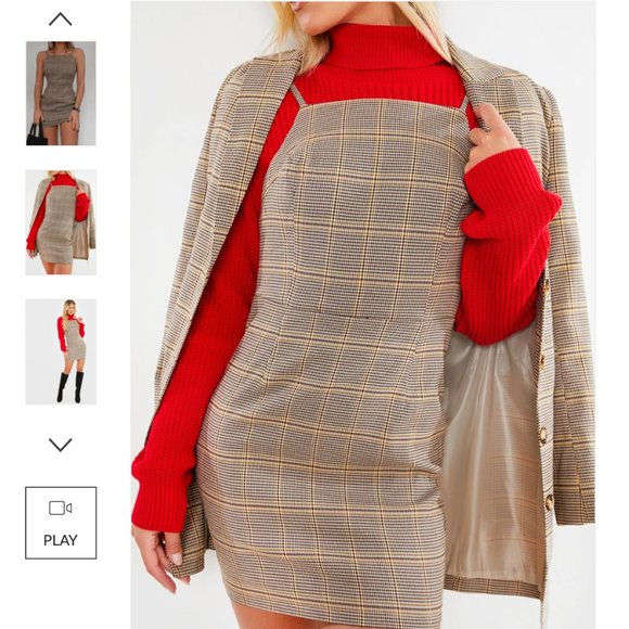 NWT Fashion Influx Brown Heritage Check Square Neck Mini Dress - Picture 3 of 8